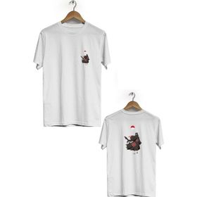 Hero Tasarım BLL2373 Beyaz İtachi Ön Arka Baskılı Bisiklet Yaka Kısa Kollu Erkek T-shirt