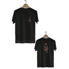 Hero Tasarım BLL2373 Siyah İtachi Ön Arka Baskılı Bisiklet Yaka Kısa Kollu Erkek T-shirt