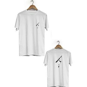 Hero Tasarım BLL242 Beyaz Şimşek Ön Arka Baskılı Bisiklet Yaka Kısa Kollu Erkek T-shirt