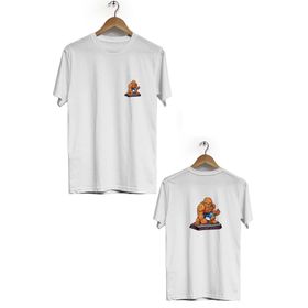 Hero Tasarım BLL2429 Beyaz Taş Adam Ön Arka Baskılı Bisiklet Yaka Kısa Kollu Erkek T-shirt