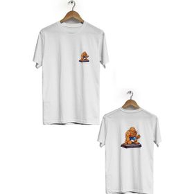 Hero Tasarım BLL2429 Beyaz Taş Adam Ön Arka Baskılı Bisiklet Yaka Kısa Kollu Erkek T-shirt