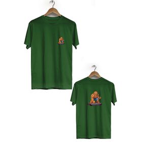 Hero Tasarım BLL2429 Haki Taş Adam Ön Arka Baskılı Bisiklet Yaka Kısa Kollu Erkek T-shirt