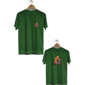 Hero Tasarım BLL2429 Haki Taş Adam Ön Arka Baskılı Bisiklet Yaka Kısa Kollu Erkek T-shirt