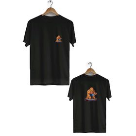 Hero Tasarım BLL2429 Siyah Taş Adam Ön Arka Baskılı Bisiklet Yaka Kısa Kollu Erkek T-shirt
