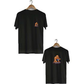 Hero Tasarım BLL2429 Siyah Taş Adam Ön Arka Baskılı Bisiklet Yaka Kısa Kollu Erkek T-shirt