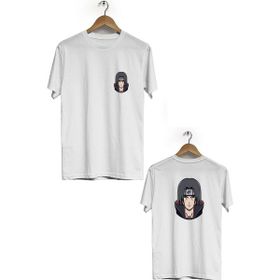 Hero Tasarım BLL2444 Beyaz İtachi Ön Arka Baskılı Bisiklet Yaka Kısa Kollu Erkek T-shirt