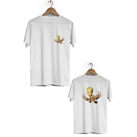 Hero Tasarım BLL2446 Beyaz Groot Ön Arka Baskılı Bisiklet Yaka Erkek T-shirt