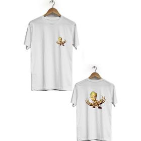 Hero Tasarım BLL2446 Beyaz Groot Ön Arka Baskılı Bisiklet Yaka Erkek T-shirt