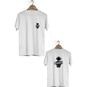 Hero Tasarım BLL2497 Beyaz Gamer Ön Arka Baskılı Bisiklet Yaka Kısa Kollu Erkek T-shirt