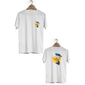 Hero Tasarım BLL2514 Beyaz Duck Ön Arka Baskılı Bisiklet Yaka Erkek T-shirt