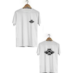 Hero Tasarım BLL2520 Game Zone Beyaz Ön Arka Baskılı Bisiklet Yaka Kısa Kollu Erkek T-shirt