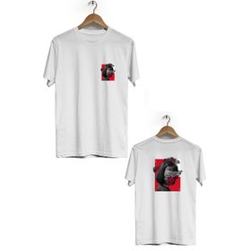 Hero Tasarım BLL258 Beyaz Marjinal Ön Arka Baskılı Bisiklet Yaka Kısa Kollu Erkek T-shirt
