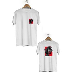 Hero Tasarım BLL258 Beyaz Marjinal Ön Arka Baskılı Bisiklet Yaka Kısa Kollu Erkek T-shirt