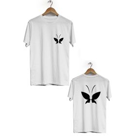 Hero Tasarım BLL2585 Beyaz Kelebek Ön Arka Baskılı Bisiklet Yaka Erkek T-shirt