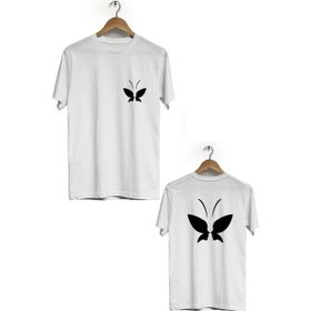 Hero Tasarım BLL2585 Beyaz Kelebek Ön Arka Baskılı Bisiklet Yaka Erkek T-shirt