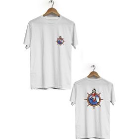 Hero Tasarım BLL2597 Beyaz Deniz Feneri Ön Arka Baskılı Bisiklet Yaka Erkek T-shirt