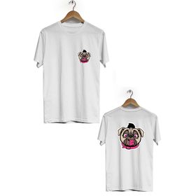 Hero Tasarım BLL2601 Beyaz Dog Ön Arka Baskılı Bisiklet Yaka Kısa Kollu Erkek T-shirt