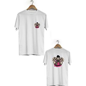 Hero Tasarım BLL2601 Beyaz Dog Ön Arka Baskılı Bisiklet Yaka Kısa Kollu Erkek T-shirt