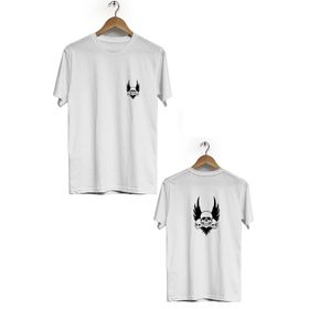 Hero Tasarım BLL2602 Beyaz Kuru Kafa Ön Arka Baskılı Bisiklet Yaka Kısa Kollu Erkek T-shirt