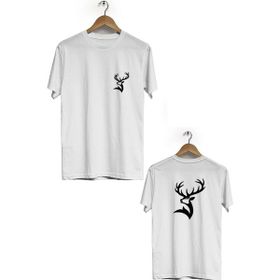 Hero Tasarım BLL2675 Beyaz Geyik Ön Arka Baskılı Bisiklet Yaka Erkek T-shirt