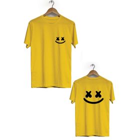 Hero Tasarım BLL2679 Sarı Gülücük Ön Arka Baskılı Bisiklet Yaka Kısa Kollu Erkek T-shirt