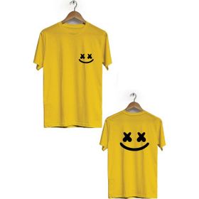 Hero Tasarım BLL2679 Sarı Gülücük Ön Arka Baskılı Bisiklet Yaka Kısa Kollu Erkek T-shirt