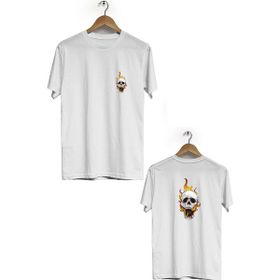 Hero Tasarım BLL2693 Beyaz Kuru Kafa Ön Arka Baskılı Bisiklet Yaka Erkek T-shirt
