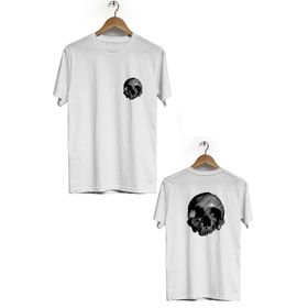 Hero Tasarım BLL2699 Beyaz Kuru Kafa Ön Arka Baskılı Bisiklet Yaka Erkek T-shirt