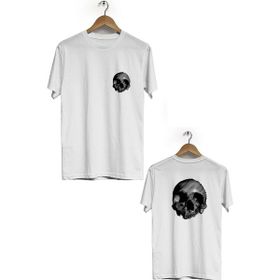 Hero Tasarım BLL2699 Beyaz Kuru Kafa Ön Arka Baskılı Bisiklet Yaka Erkek T-shirt