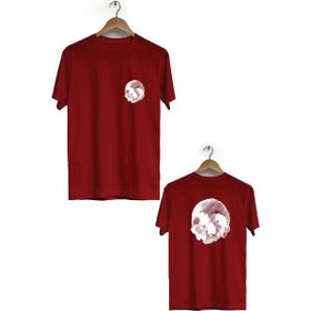 Hero Tasarım BLL2699 Bordo Kuru Kafa Ön Arka Baskılı Bisiklet Yaka Erkek T-shirt