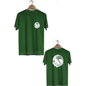 Hero Tasarım BLL2699 Haki Kuru Kafa Ön Arka Baskılı Bisiklet Yaka Erkek T-shirt