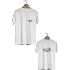 Hero Tasarım BLL2701 Beyaz İstanbul Ön Arka Baskılı Bisiklet Yaka Kısa Kollu Erkek T-shirt