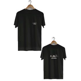 Hero Tasarım BLL2701 Siyah İstanbul Ön Arka Baskılı Bisiklet Yaka Kısa Kollu Erkek T-shirt