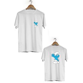 Hero Tasarım BLL2712 Beyaz Şirinler Ön Arka Baskılı Bisiklet Yaka Kısa Kollu Erkek T-shirt