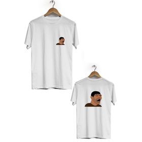 Hero Tasarım BLL2771 Beyaz Hiko Baba Ön Arka Baskılı Bisiklet Yaka Erkek T-shirt