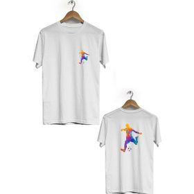 Hero Tasarım BLL2776 Beyaz Futbol Ön Arka Baskılı Bisiklet Yaka Kısa Kollu Erkek T-shirt