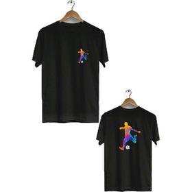 Hero Tasarım BLL2776 Siyah Futbol Ön Arka Baskılı Bisiklet Yaka Kısa Kollu Erkek T-shirt