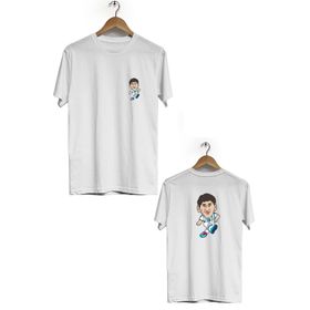 Hero Tasarım BLL2790 Beyaz Messi Ön Arka Baskılı Bisiklet Yaka Erkek T-shirt