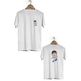 Hero Tasarım BLL2790 Beyaz Messi Ön Arka Baskılı Bisiklet Yaka Erkek T-shirt