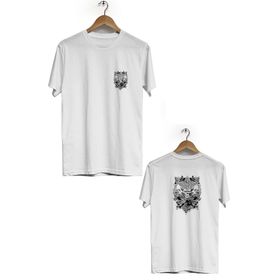 Hero Tasarım BLL2842 Beyaz Kuru Kafa Ön Arka Baskılı Bisiklet Yaka Kısa Kollu Erkek T-shirt
