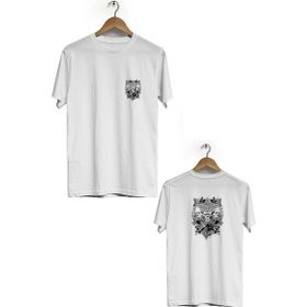 Hero Tasarım BLL2842 Beyaz Kuru Kafa Ön Arka Baskılı Bisiklet Yaka Kısa Kollu Erkek T-shirt