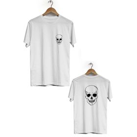 Hero Tasarım BLL2855 Beyaz Kuru Kafa Ön Arka Baskılı Bisiklet Yaka Kısa Kollu Erkek T-shirt
