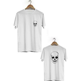 Hero Tasarım BLL2855 Beyaz Kuru Kafa Ön Arka Baskılı Bisiklet Yaka Kısa Kollu Erkek T-shirt