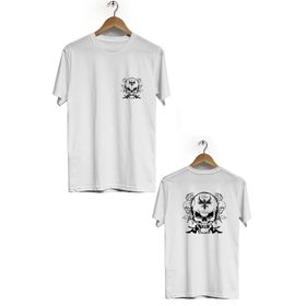 Hero Tasarım BLL2863 Beyaz Kuru Kafa Ön Arka Baskılı Bisiklet Yaka Kısa Kollu Erkek T-shirt