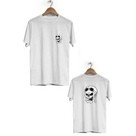 Hero Tasarım BLL2865 Beyaz Kuru Kafa Ön Arka Baskılı Bisiklet Yaka Kısa Kollu Erkek T-shirt