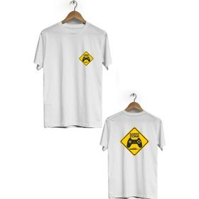 Hero Tasarım BLL2872 Beyaz Gamer Zone Ön Arka Baskılı Bisiklet Yaka Kısa Kollu Erkek T-shirt