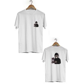 Hero Tasarım BLL2882 Beyaz Hacker Ön Arka Baskılı Bisiklet Yaka Kısa Kollu Erkek T-shirt