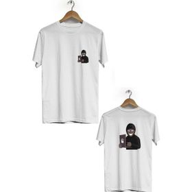 Hero Tasarım BLL2882 Beyaz Hacker Ön Arka Baskılı Bisiklet Yaka Kısa Kollu Erkek T-shirt