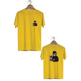 Hero Tasarım BLL2882 Sarı Hacker Ön Arka Baskılı Bisiklet Yaka Kısa Kollu Erkek T-shirt