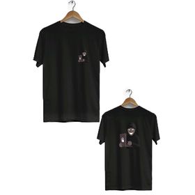 Hero Tasarım BLL2882 Siyah Hacker Ön Arka Baskılı Bisiklet Yaka Kısa Kollu Erkek T-shirt